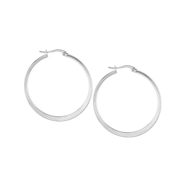 New Silver Plated Stainless Steel 2mm Thin Polished Round Hoop Earrings FO